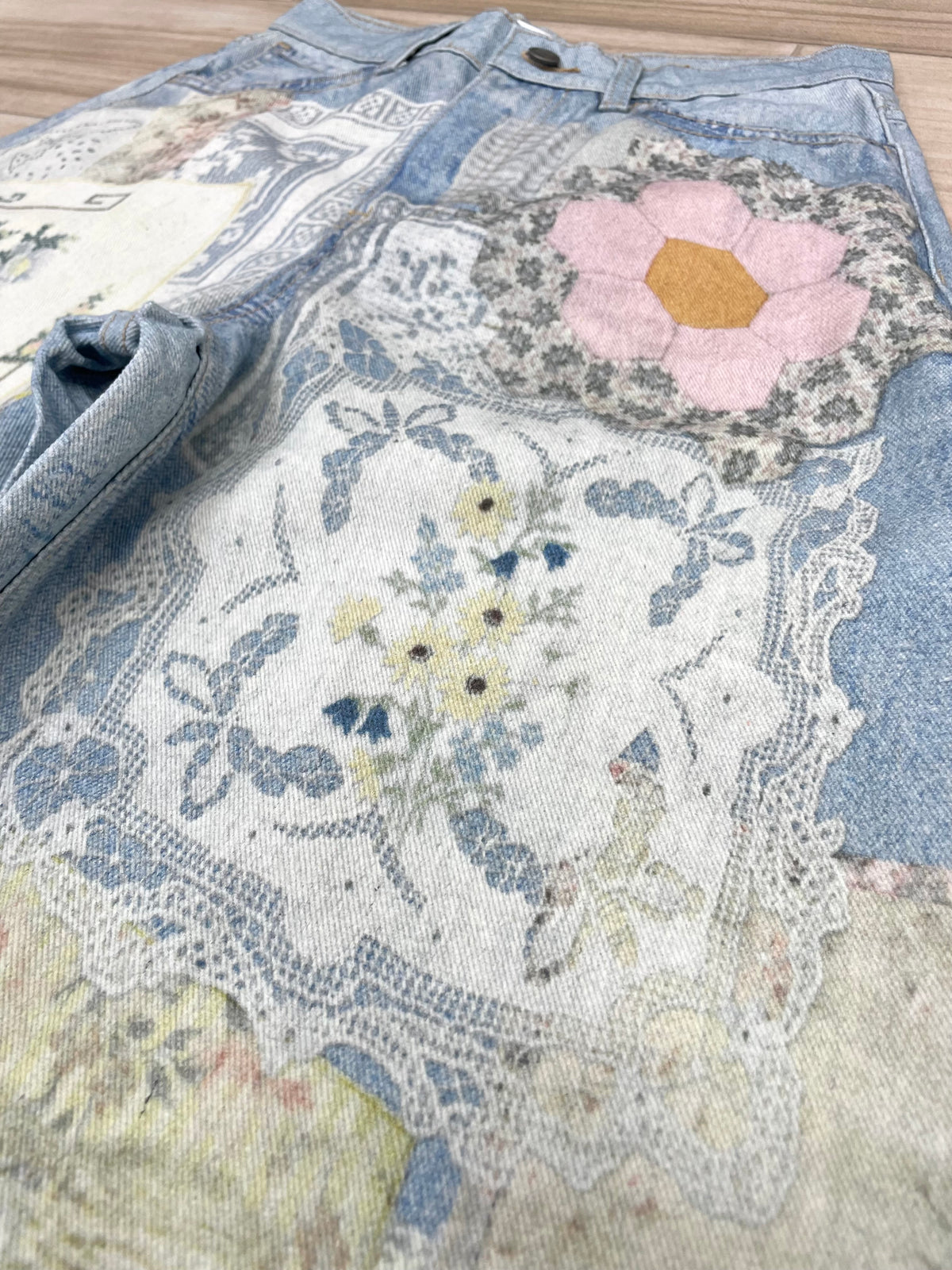 Patchwork Printed Barrel Jeans