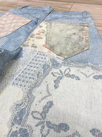 Patchwork Printed Barrel Jeans