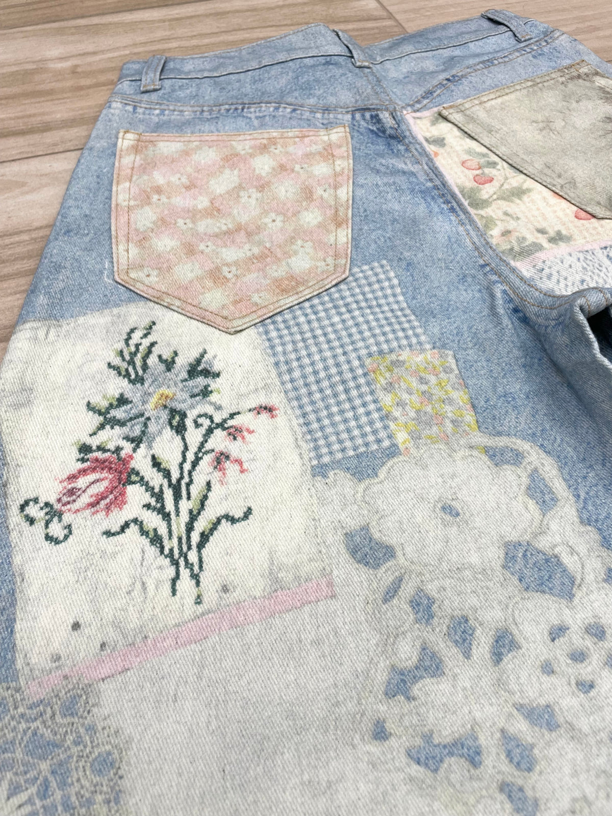 Patchwork Printed Barrel Jeans