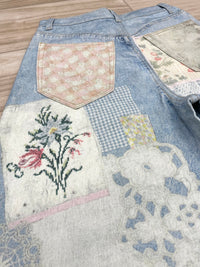 Patchwork Printed Barrel Jeans