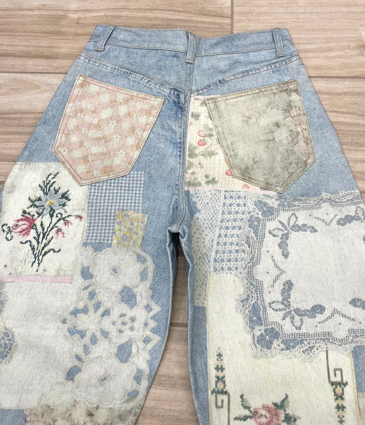 Patchwork Printed Barrel Jeans