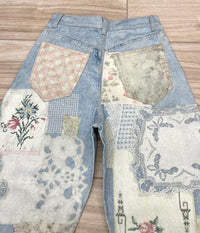 Patchwork Printed Barrel Jeans