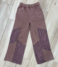 Mineral Wash Leopard Patchwork Lounge Pants - Coffee