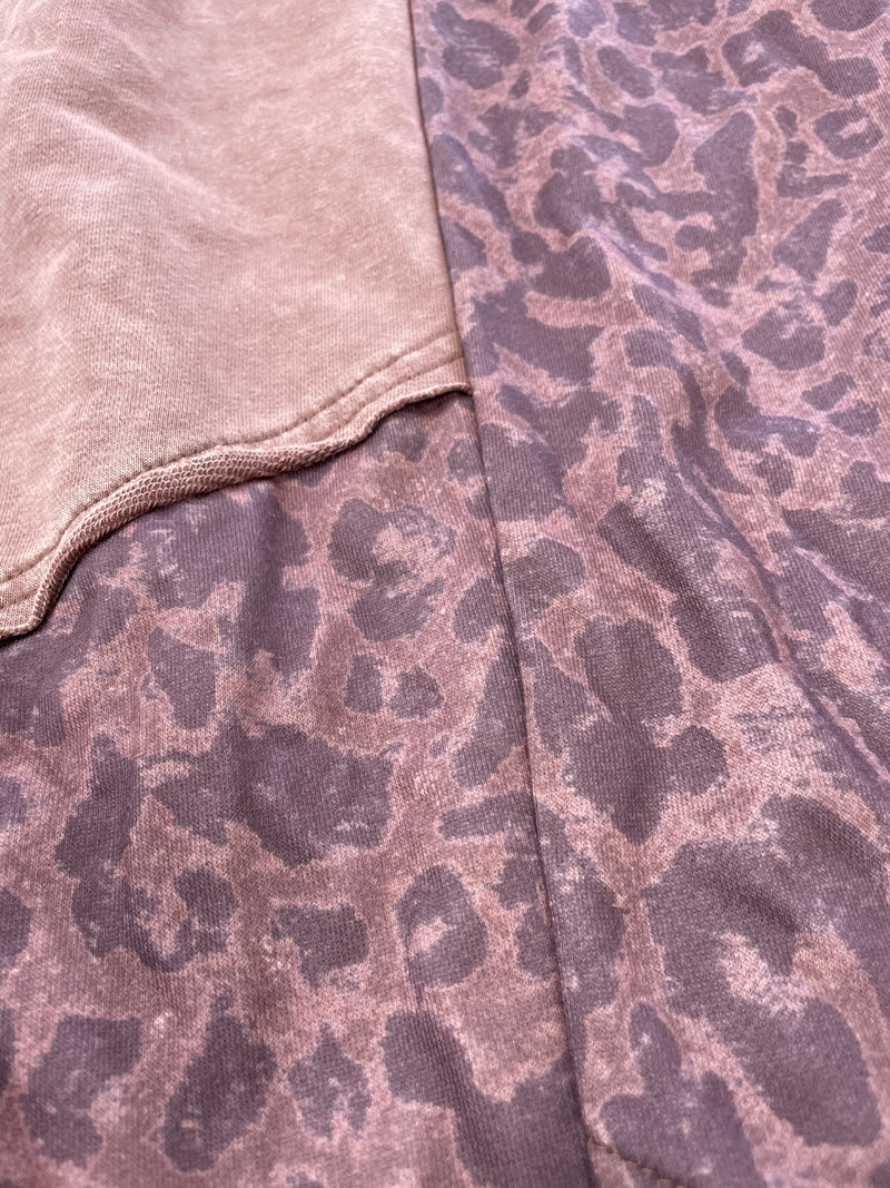 Mineral Wash Leopard Patchwork Lounge Pants - Coffee