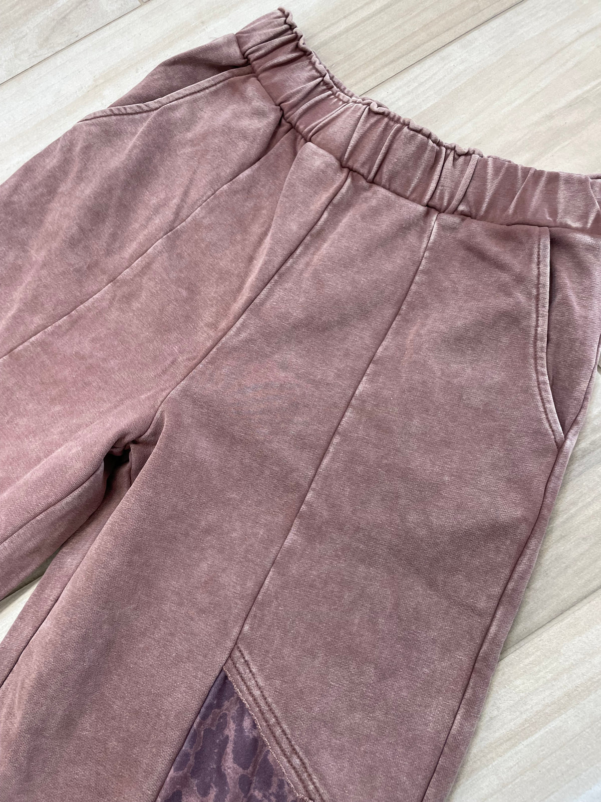 Mineral Wash Leopard Patchwork Lounge Pants - Coffee
