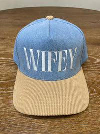 Embroidered (Denim & Corduroy) WIFEY Two-Tone Snapback Hat