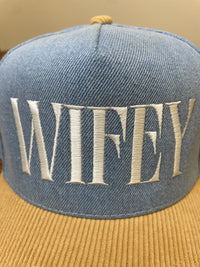 Embroidered (Denim & Corduroy) WIFEY Two-Tone Snapback Hat