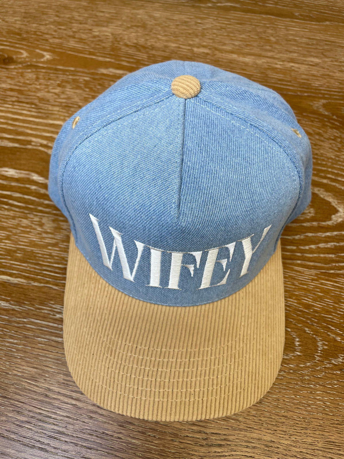Embroidered (Denim & Corduroy) WIFEY Two-Tone Snapback Hat