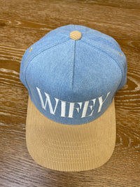 Embroidered (Denim & Corduroy) WIFEY Two-Tone Snapback Hat