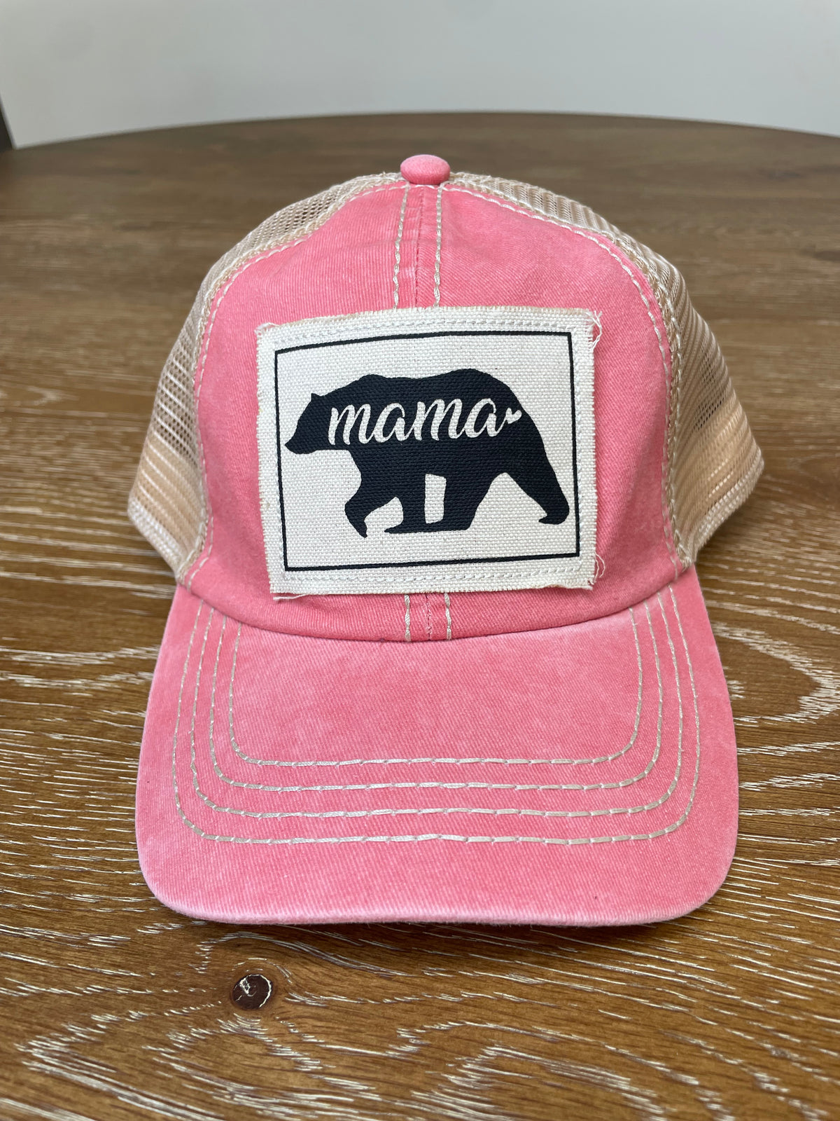 Mama Bear (Coral) Canvas Patch Snapback Hat