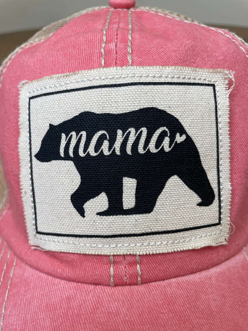 Mama Bear (Coral) Canvas Patch Snapback Hat