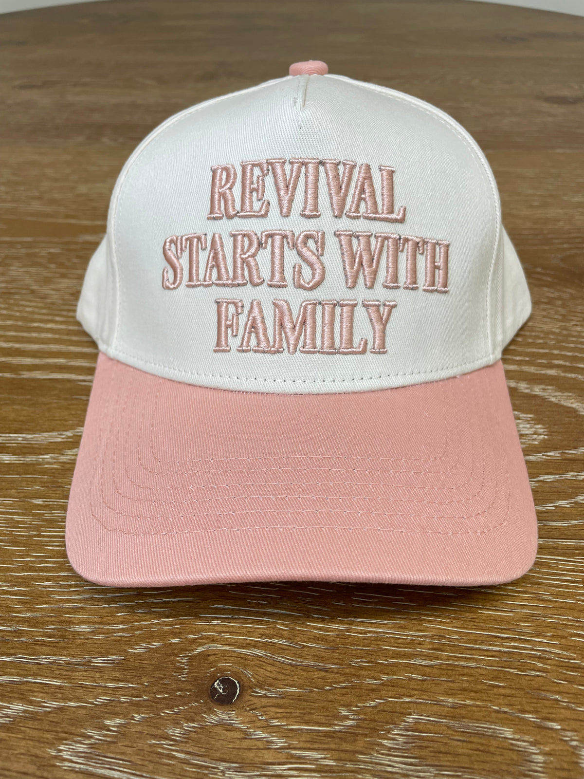 Embroidered (Peach) Revival Starts With Family Snapback Hat