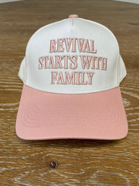 Embroidered (Peach) Revival Starts With Family Snapback Hat
