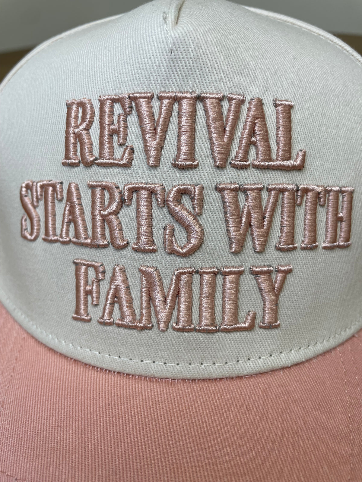 Embroidered (Peach) Revival Starts With Family Snapback Hat