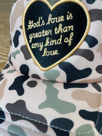 Patch (Camo) God's Love is Greater Snapback Hat