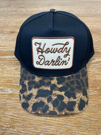 Embroidered (Black & Brown) Howdy Darlin' Patch Leopard Print Bill Snapback Hat