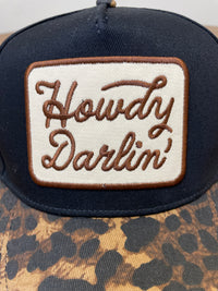 Embroidered (Black & Brown) Howdy Darlin' Patch Leopard Print Bill Snapback Hat