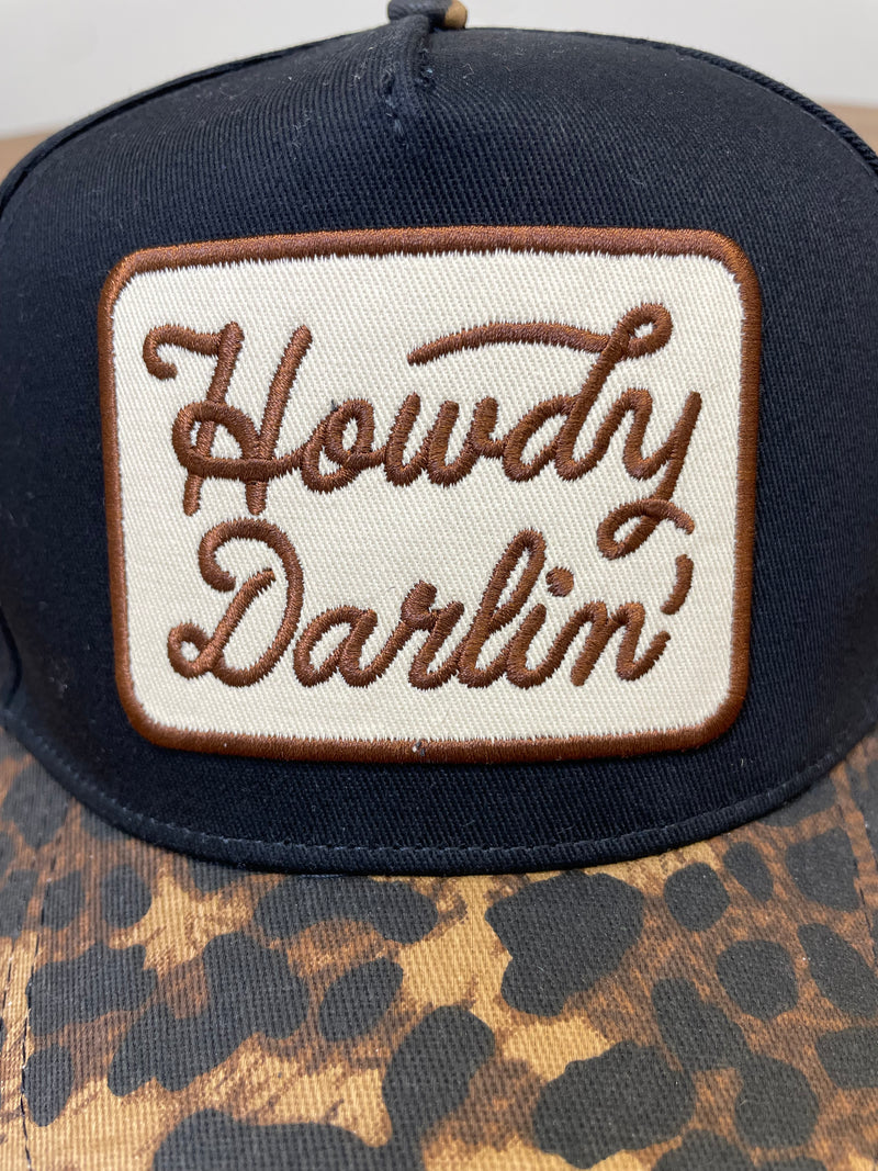 Embroidered (Black & Brown) Howdy Darlin' Patch Leopard Print Bill Snapback Hat