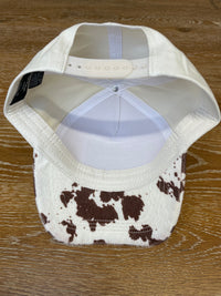 Snapback Hat: Tan & Brown Howdy Darlin' Embroidered Patch - Cow Print Bill