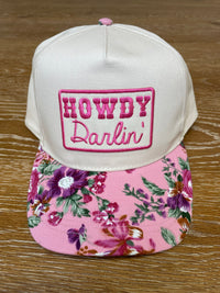 Embroidered (Pink & Tan) Howdy Darlin' Patch Floral Bill Snapback Hat
