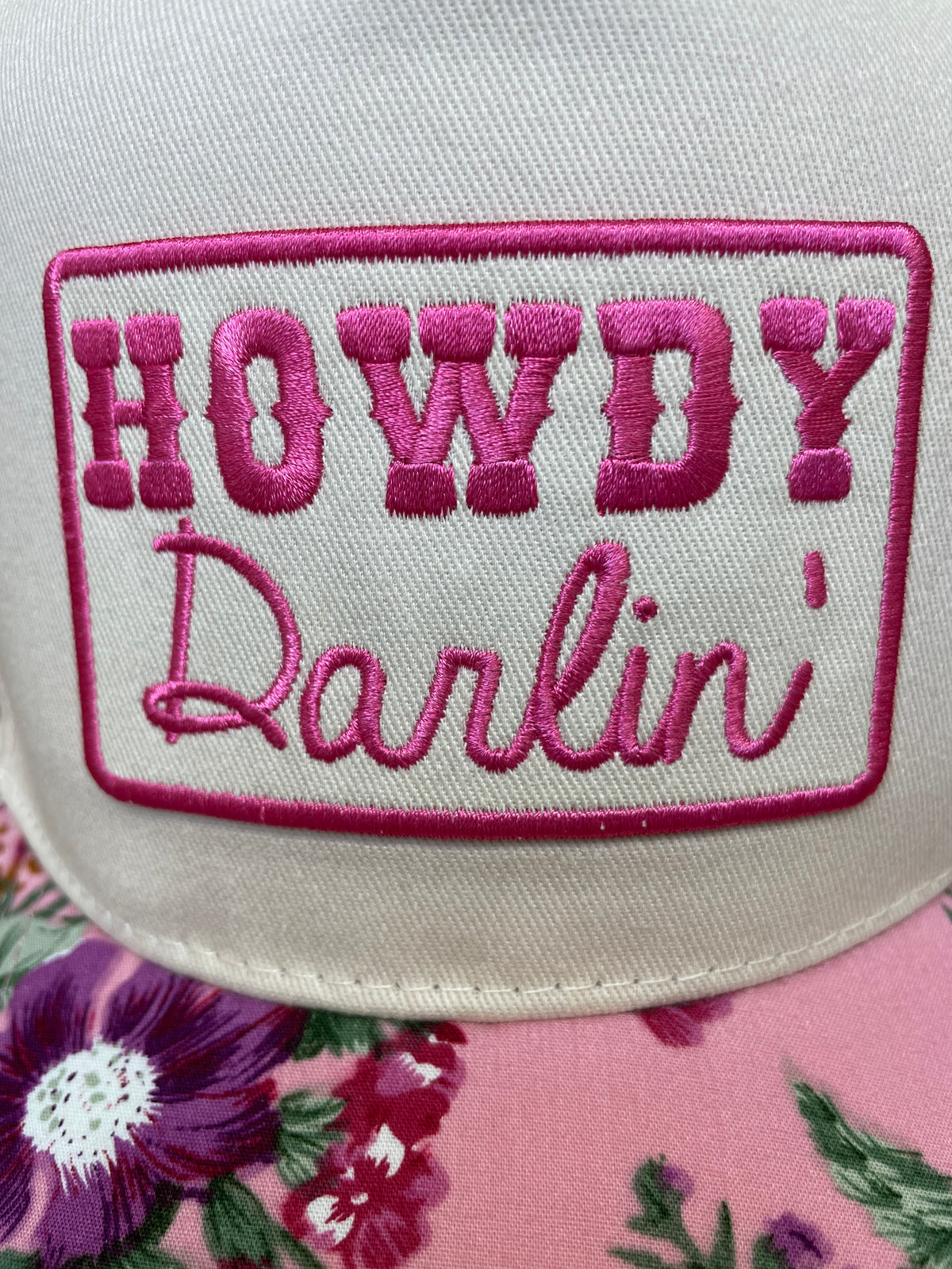 Embroidered (Pink & Tan) Howdy Darlin' Patch Floral Bill Snapback Hat