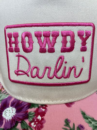 Embroidered (Pink & Tan) Howdy Darlin' Patch Floral Bill Snapback Hat