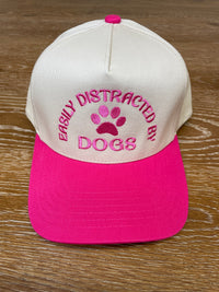 Embroidered (Tan & Hot Pink) Easily Distracted By Dogs Snapback Hat