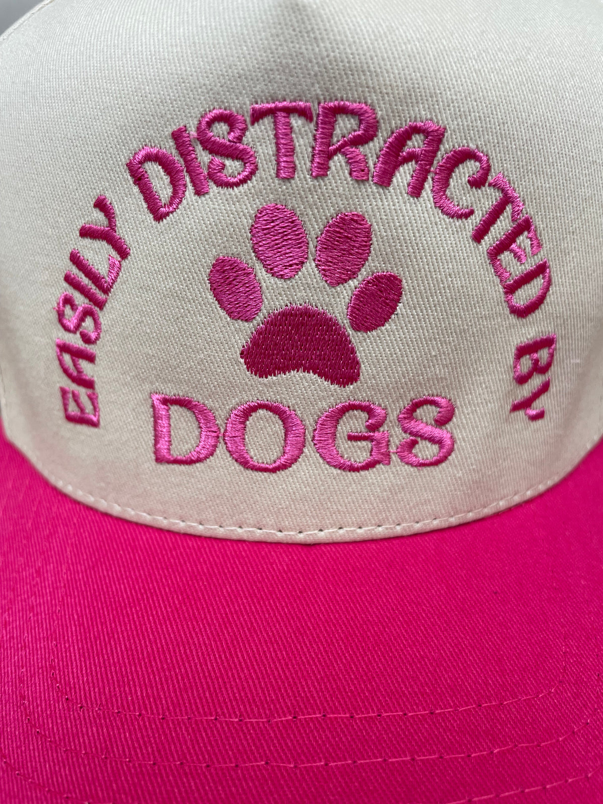 Embroidered (Tan & Hot Pink) Easily Distracted By Dogs Snapback Hat