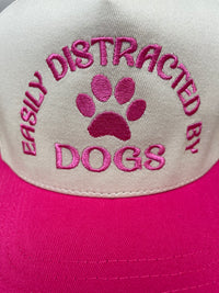 Embroidered (Tan & Hot Pink) Easily Distracted By Dogs Snapback Hat