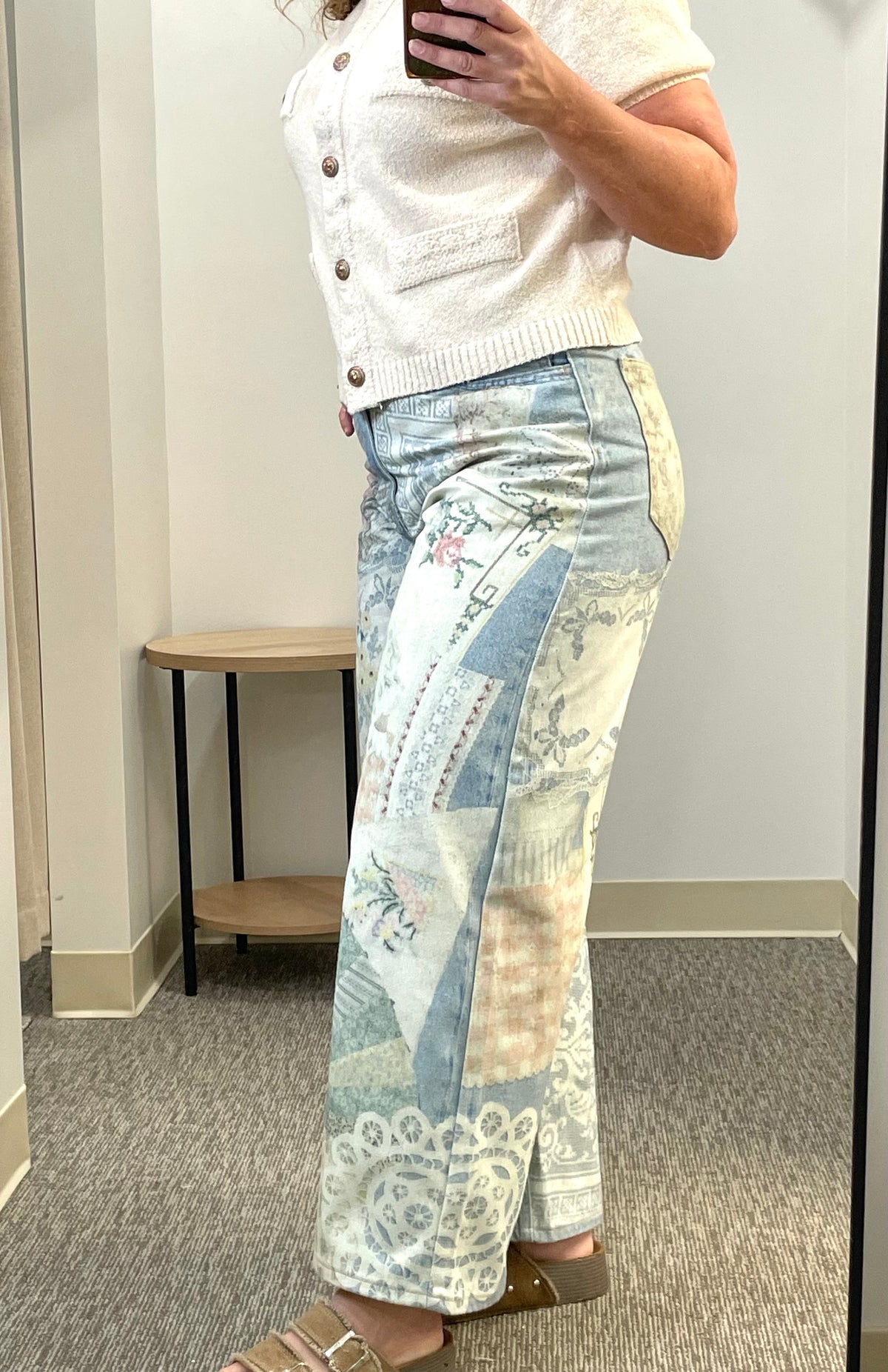 Patchwork Printed Barrel Jeans