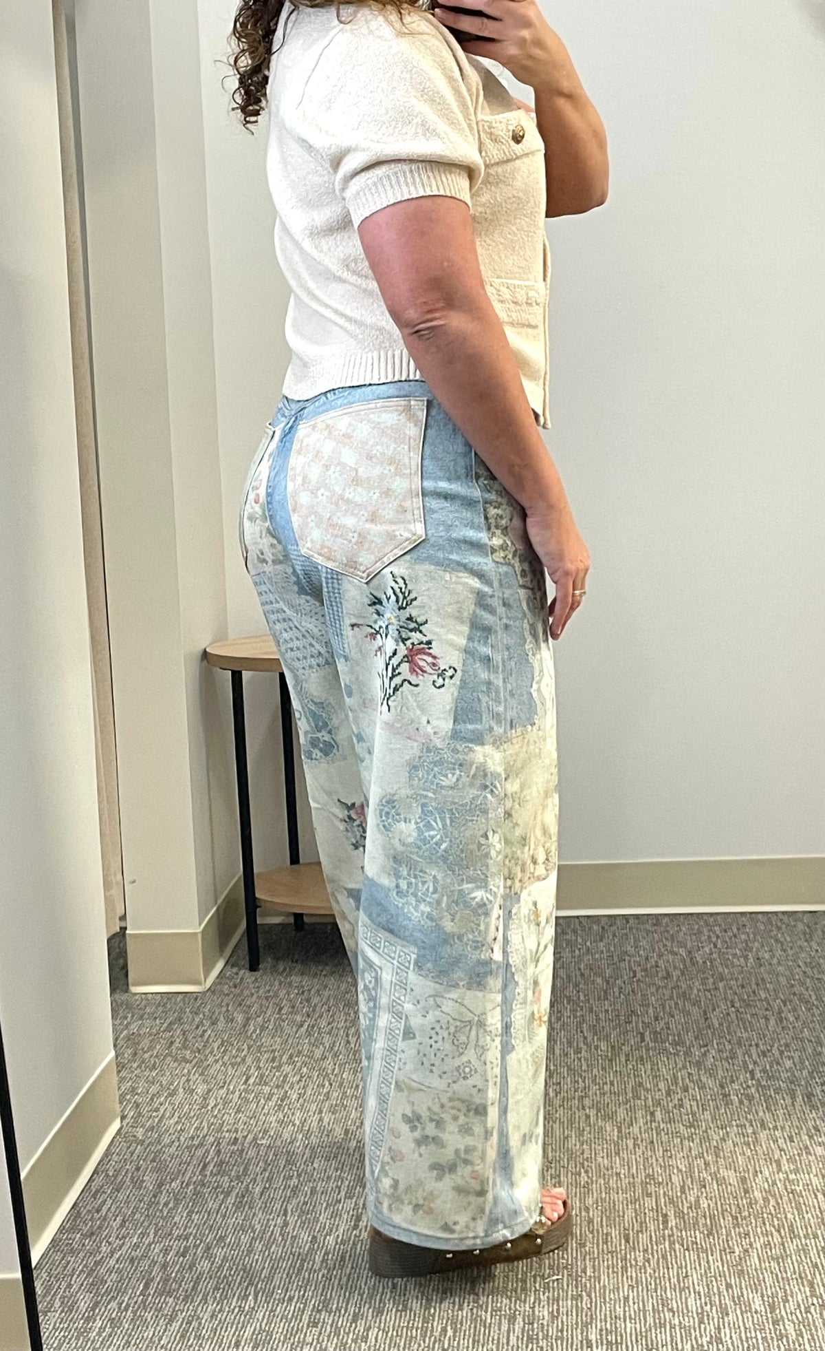 Patchwork Printed Barrel Jeans