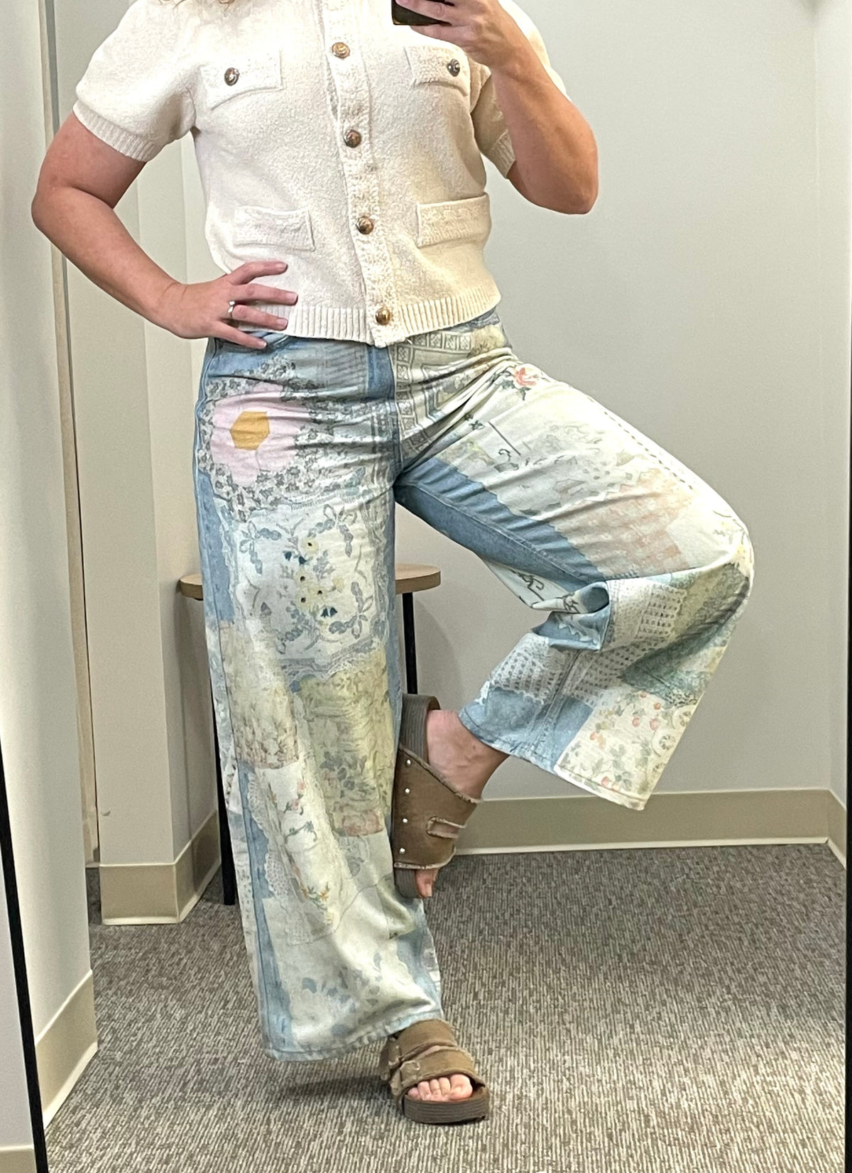Patchwork Printed Barrel Jeans