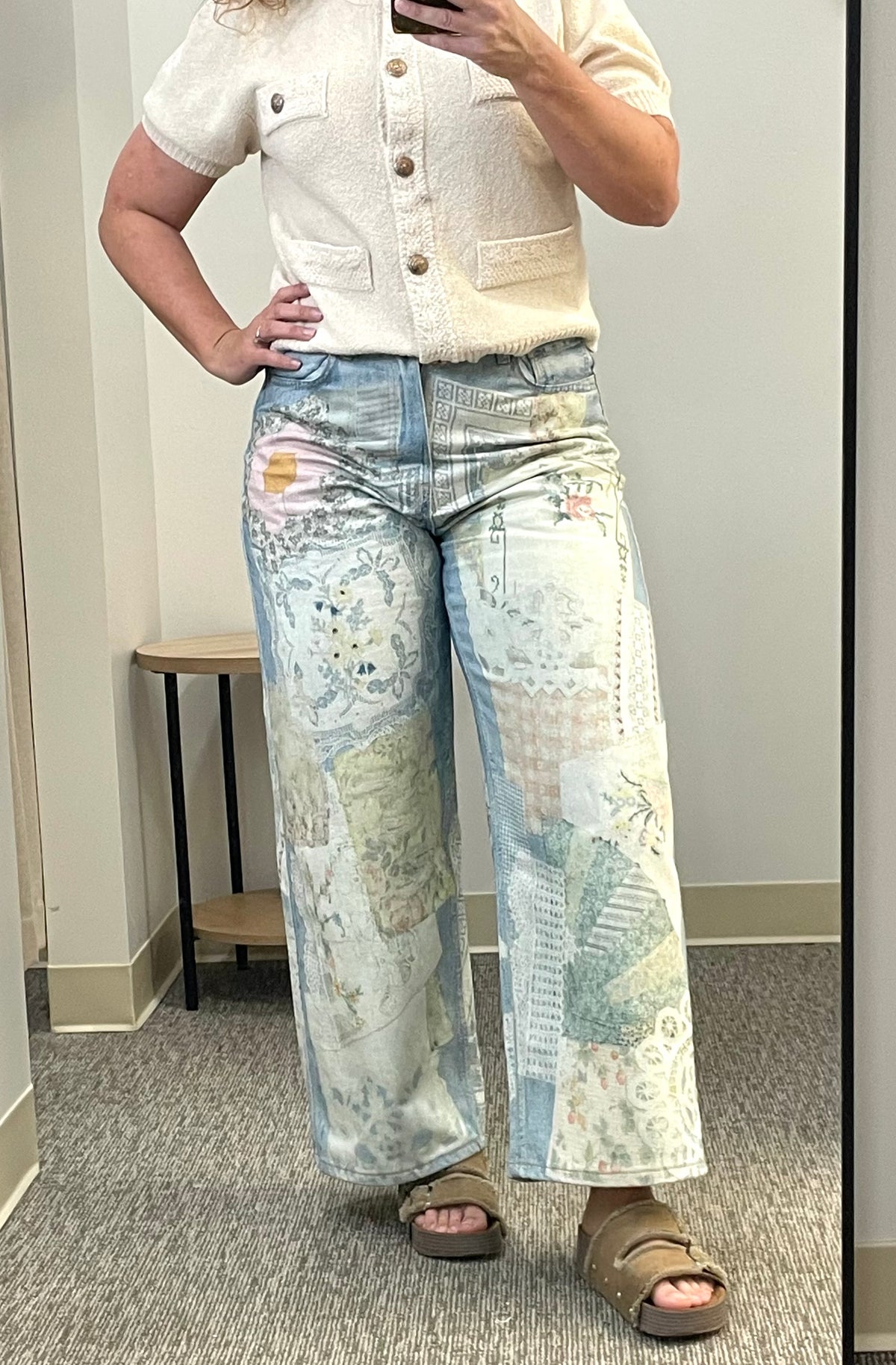 Patchwork Printed Barrel Jeans