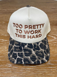 Snapback Hat: Embroidered Too Pretty To Work This Hard - Leopard