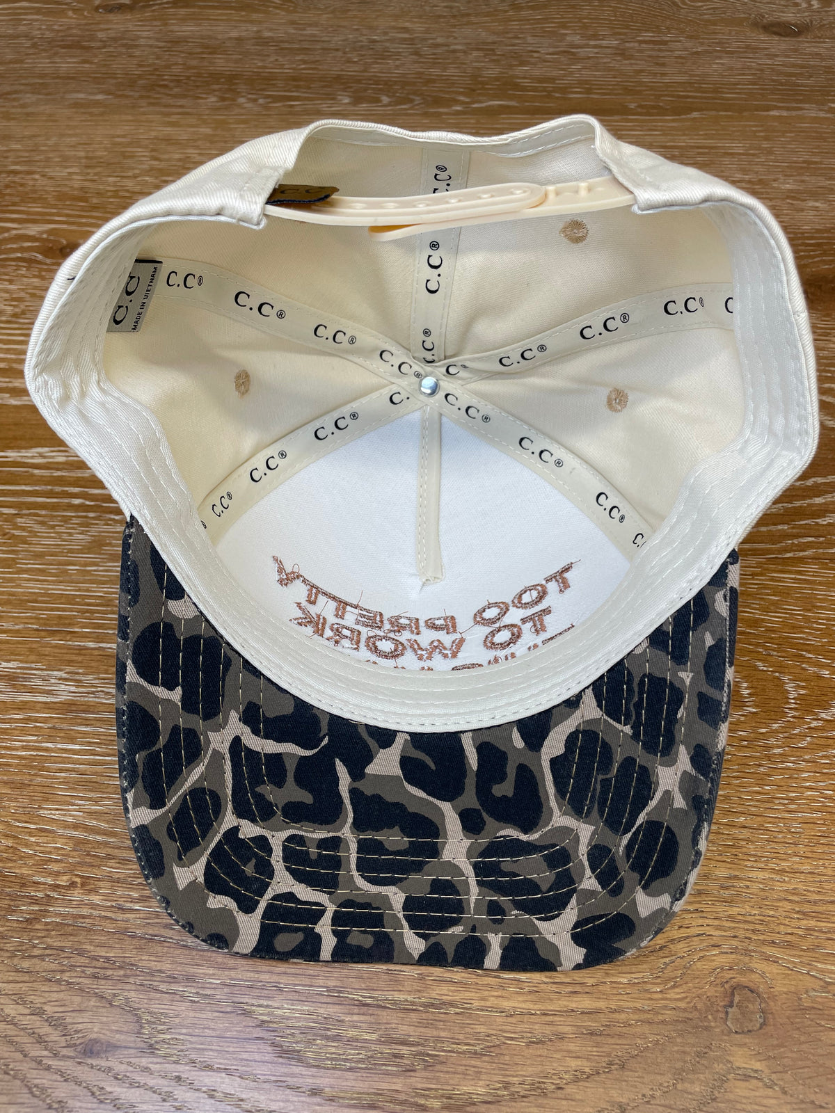 Snapback Hat: Embroidered Too Pretty To Work This Hard - Leopard