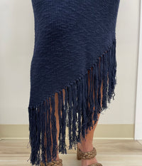 Selina (Navy) Off-The-Shoulder Dress with Fringes (100% Cotton)
