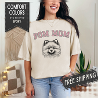 Pom Mom, Varsity - Comfort Colors | Trendy Women's T-Shirt. Direct to Garment. Printed & Shipped in the USA. Unisex Sizes.