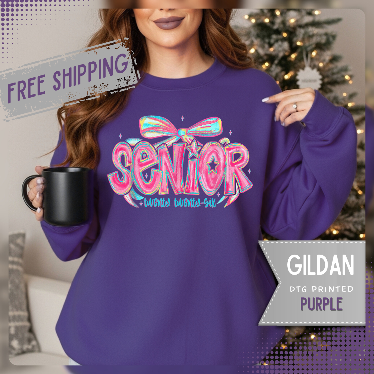 Preppy Senior Coquette 2026 – Gildan Heavy Blend | Trendy Women’s Soft Sweatshirt. Direct to Garment. Printed & Shipped in the USA. Unisex Sizes.