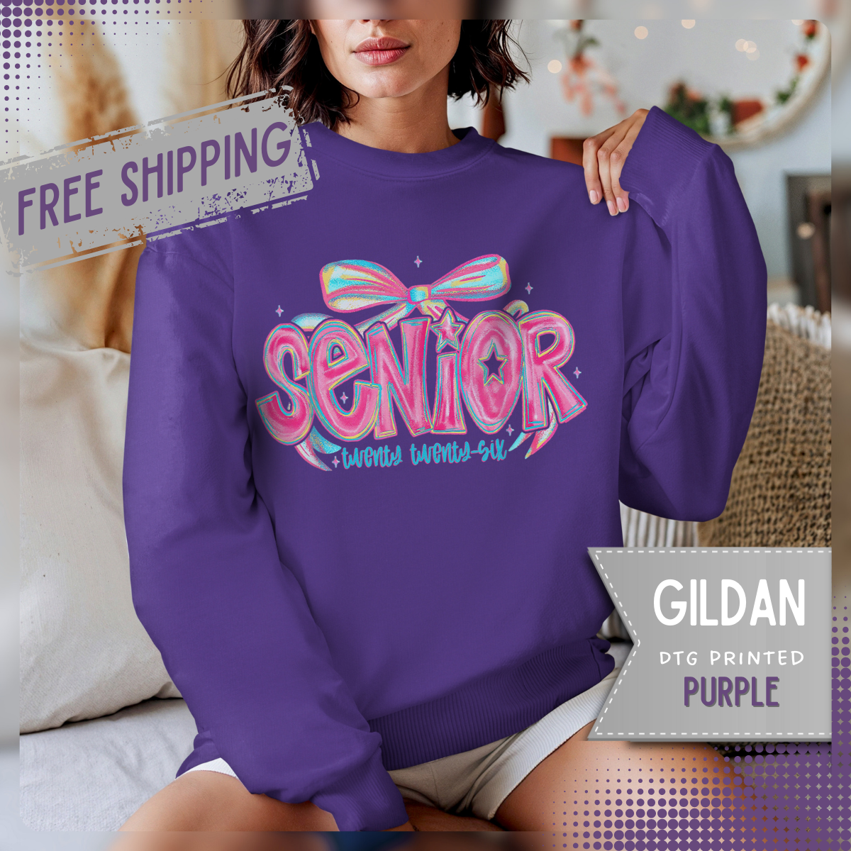 Preppy Senior Coquette 2026 – Gildan Heavy Blend | Trendy Women’s Soft Sweatshirt. Direct to Garment. Printed & Shipped in the USA. Unisex Sizes.