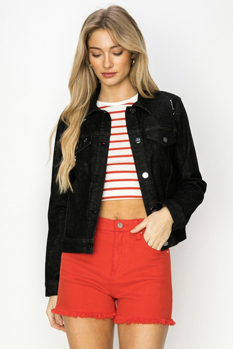 Vintage Washed RISEN Black Denim Jacket