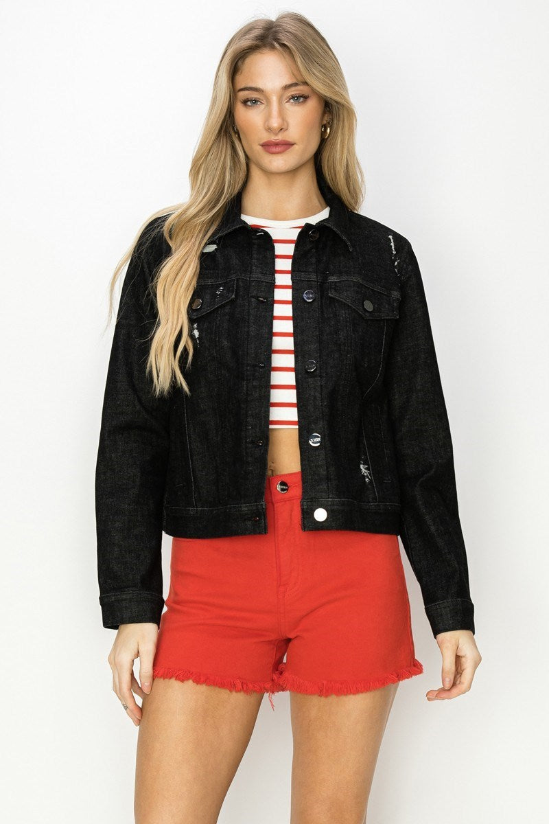 Vintage Washed RISEN Black Denim Jacket