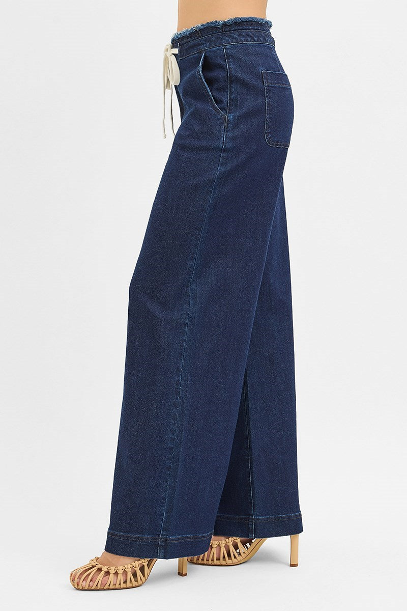 Jill Wide Leg RISEN Jeans with Exposed Tie Waistband