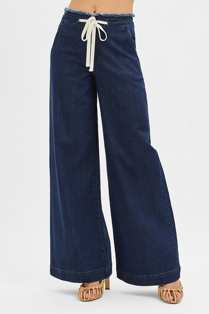 Jill Wide Leg RISEN Jeans with Exposed Tie Waistband