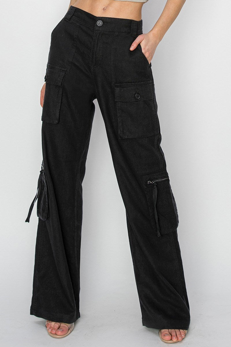 Maggie (Black) Linen Straight Leg RISEN Pants