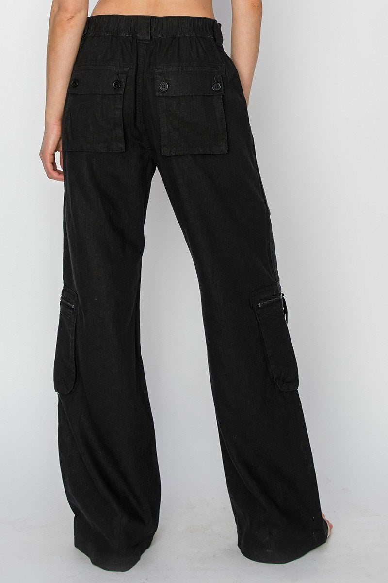 Maggie (Black) Linen Straight Leg RISEN Pants