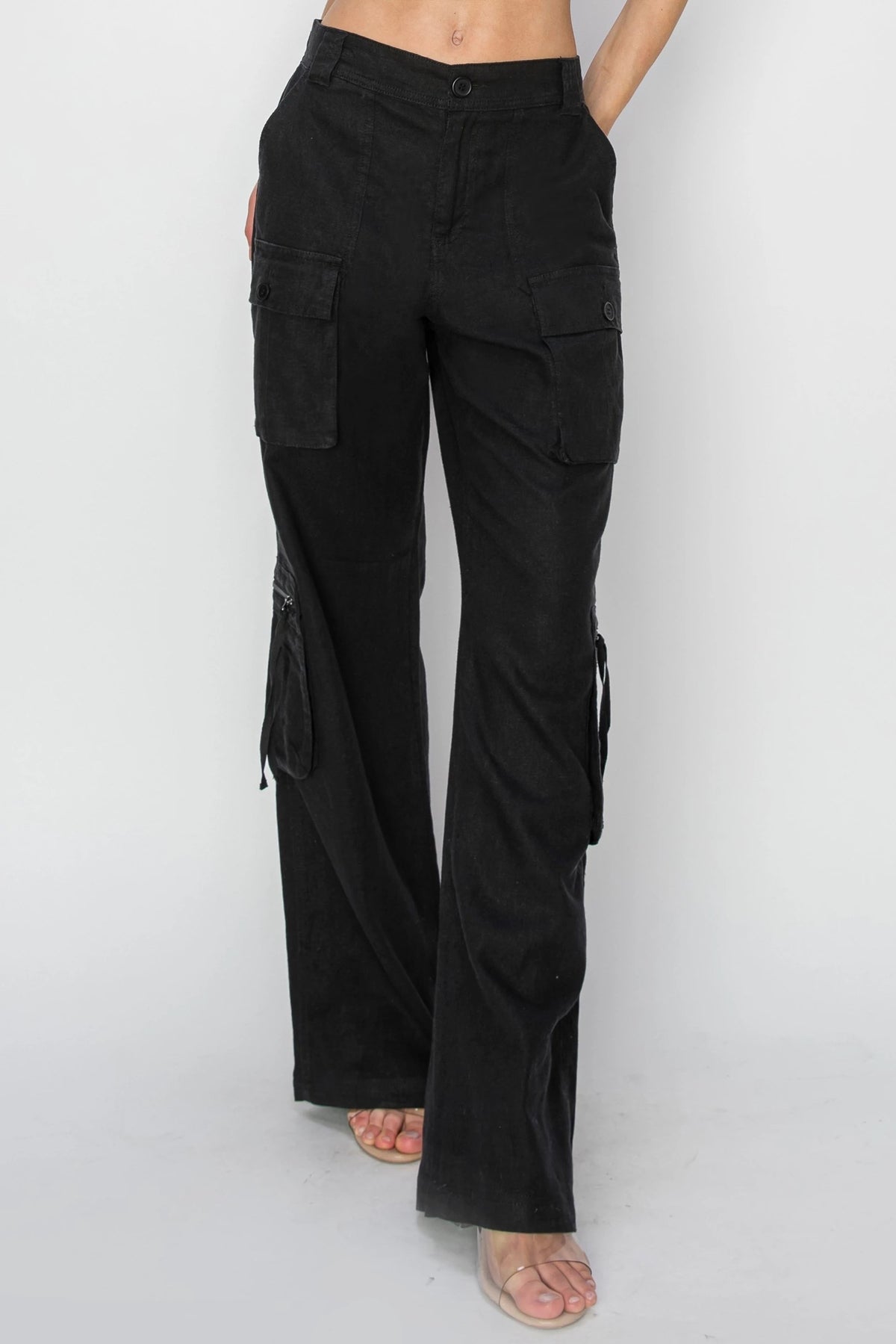 Maggie (Black) Linen Straight Leg RISEN Pants