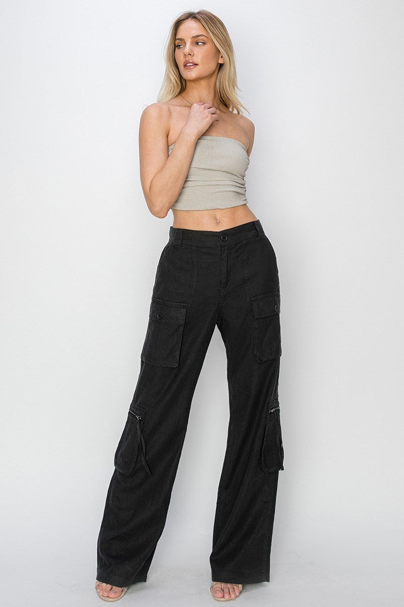 Maggie (Black) Linen Straight Leg RISEN Pants