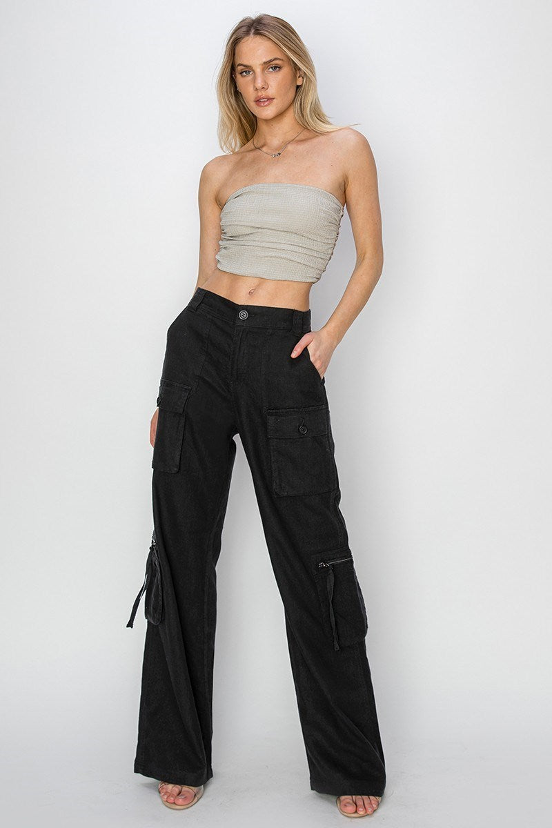 Maggie (Black) Linen Straight Leg RISEN Pants