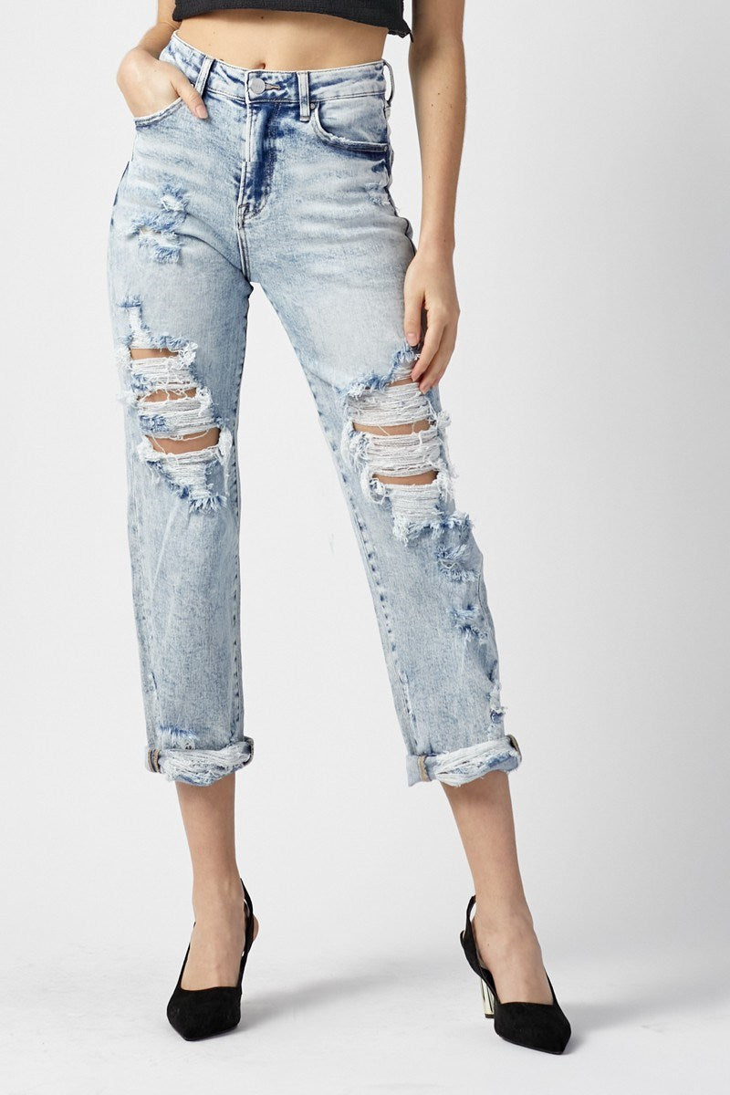 Carrie Distressed Light Cropped RISEN Jeans