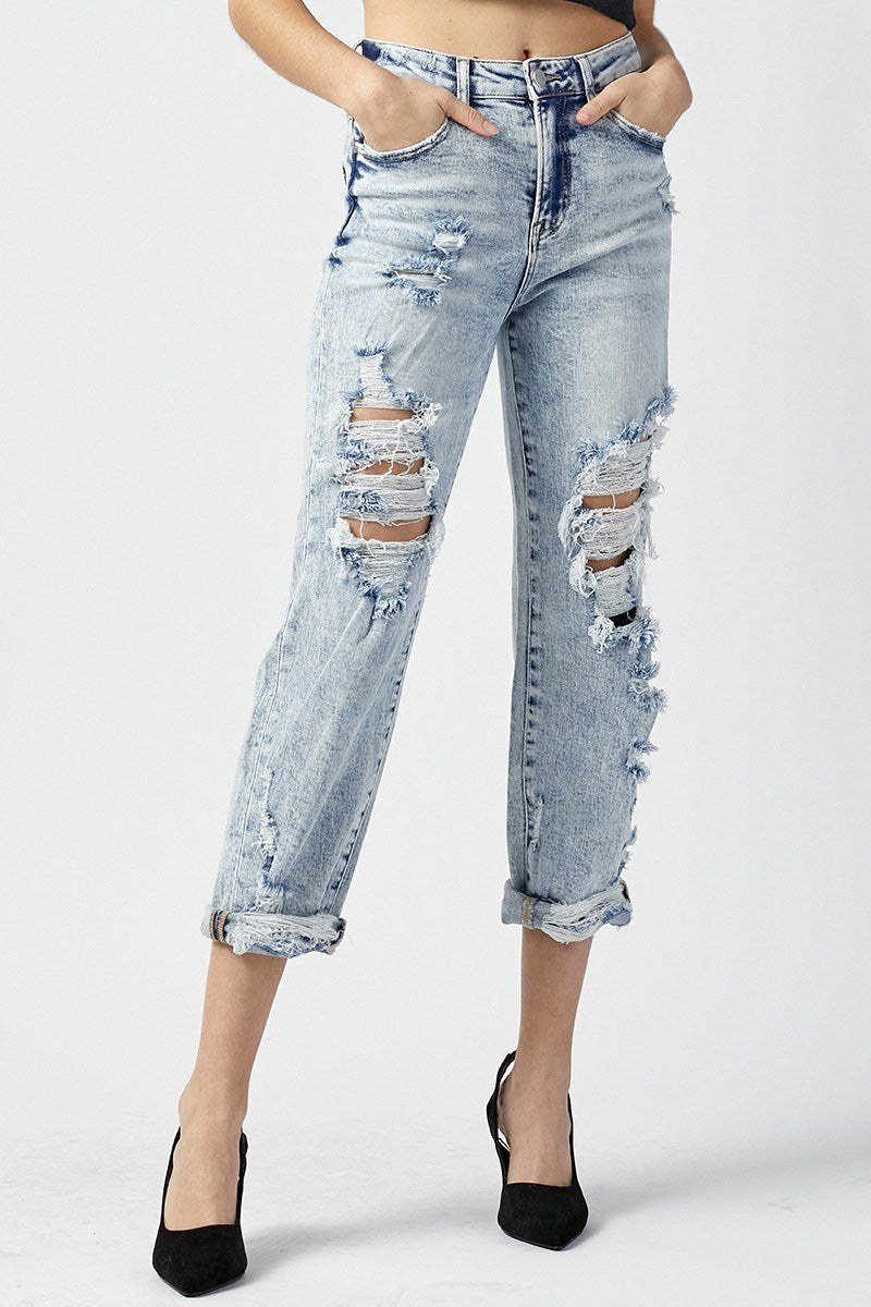 Carrie Distressed Light Cropped RISEN Jeans